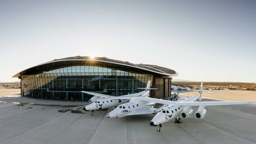 Virgin Galactic's spacecraft outside Spaceport America in New Mexico.