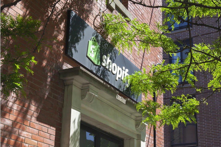 Shopify sign on their branch office building in Toronto.